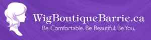 The wig boutique barrie logo on a purple background.