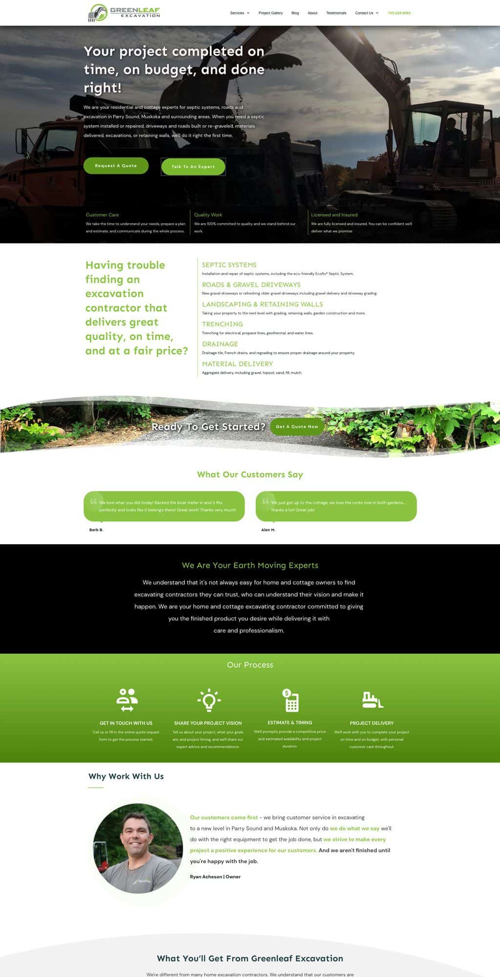 Excavation equipment and machinery on a construction site, showcasing Greenleaf Excavation's professional services in earth moving and project completion.