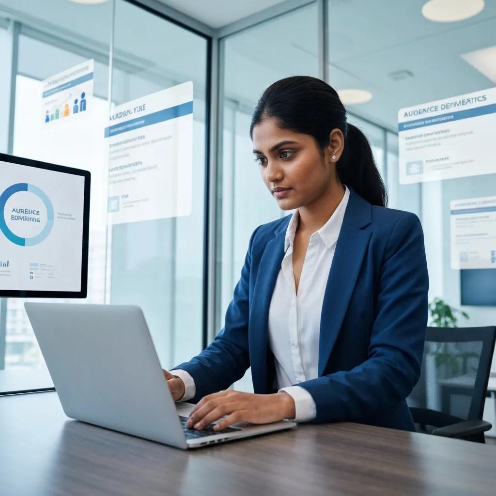 Business professional analyzing audience segmentation data in a modern office and defining their ideal customer and target audience