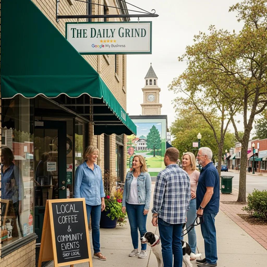 Local business owner interacting with customers, highlighting local SEO strategies
