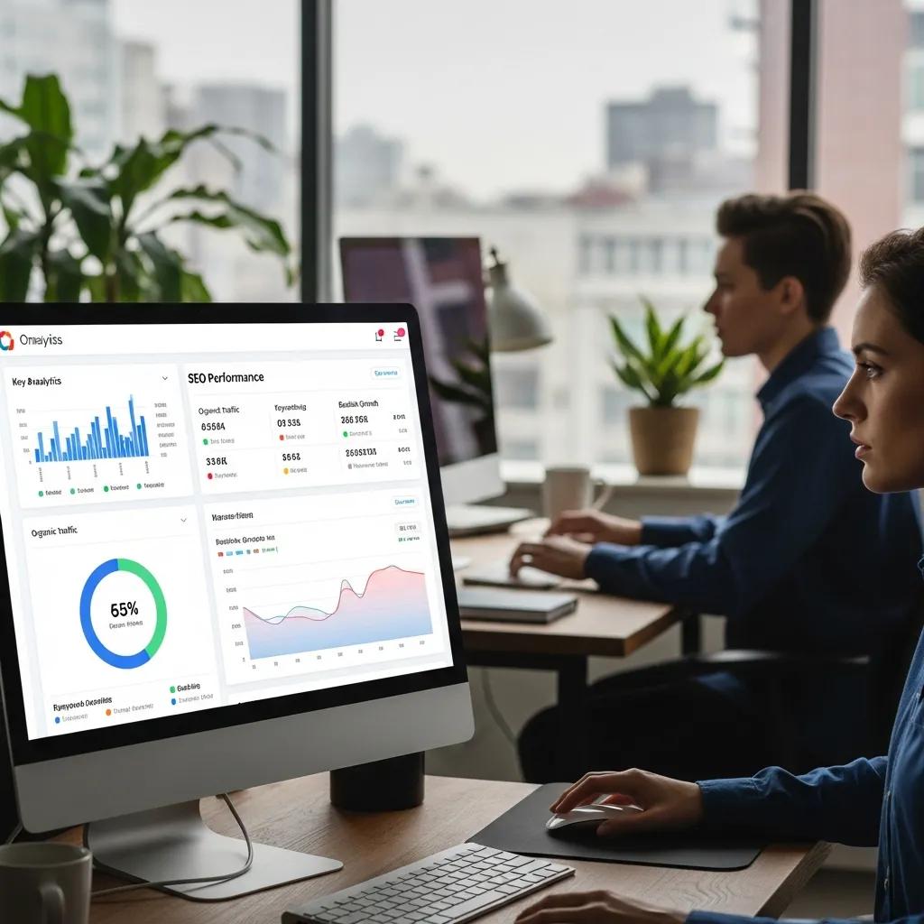 Person at a digital marketing agency analyzing website analytics to enhance SEO visibility