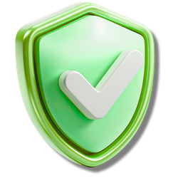 A green shield with a white check mark in the center, symbolizing security, protection, or verification.