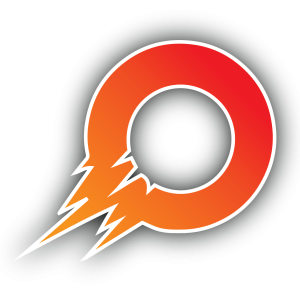 Outsourced Marketing Logo Icon - A red and orange circular shape with a white center, featuring jagged lightning bolt-like extensions on the lower left side.