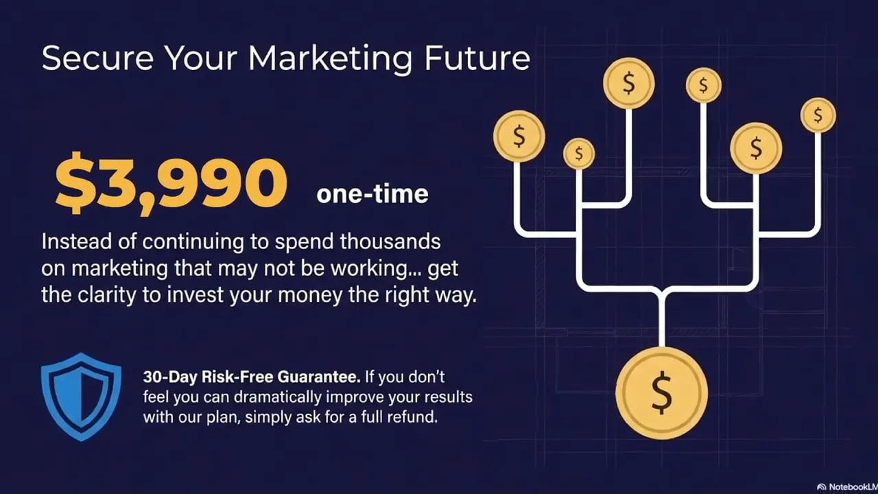 One-time marketing audit offer graphic emphasizing clarity and risk-free improvement