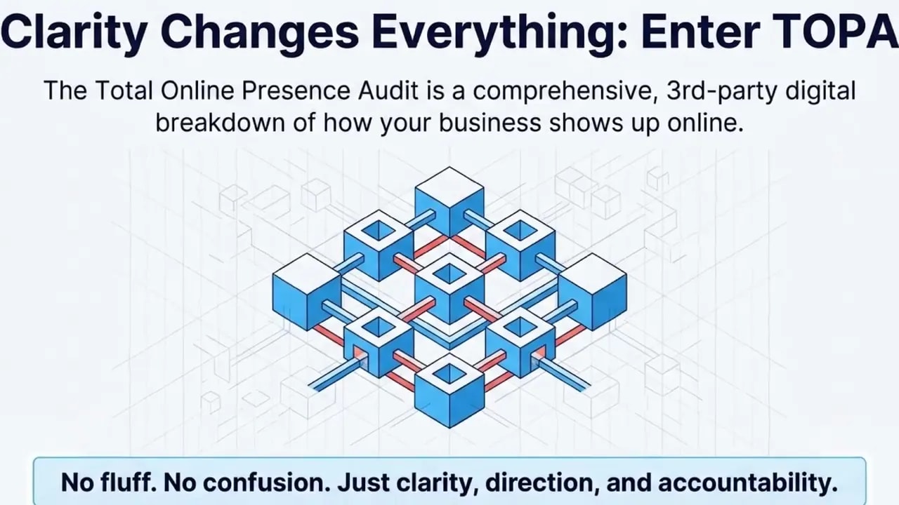 Illustration for the Total Online Presence Audit (TOPA) emphasizing clarity, direction, and accountability.